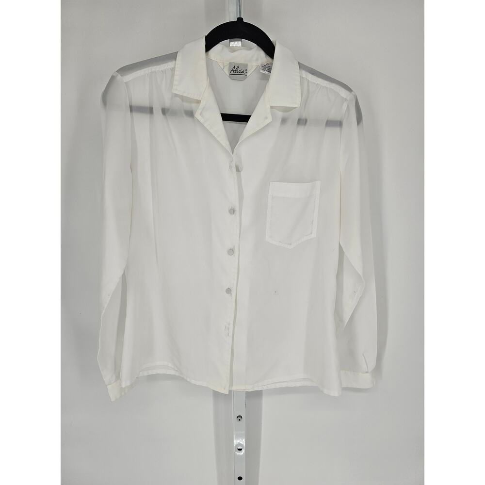 Alicia Women's Long Sleeve Button Down White Polyester Blouse Top Size 10